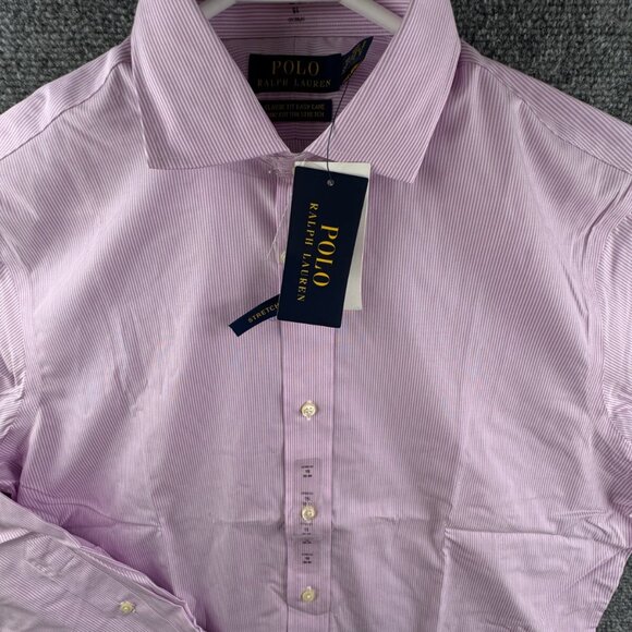 NWT Polo Ralph Lauren Pink Striped Classic Fit Easy Care Cotton Stretch 15 32/33 - Picture 1 of 15